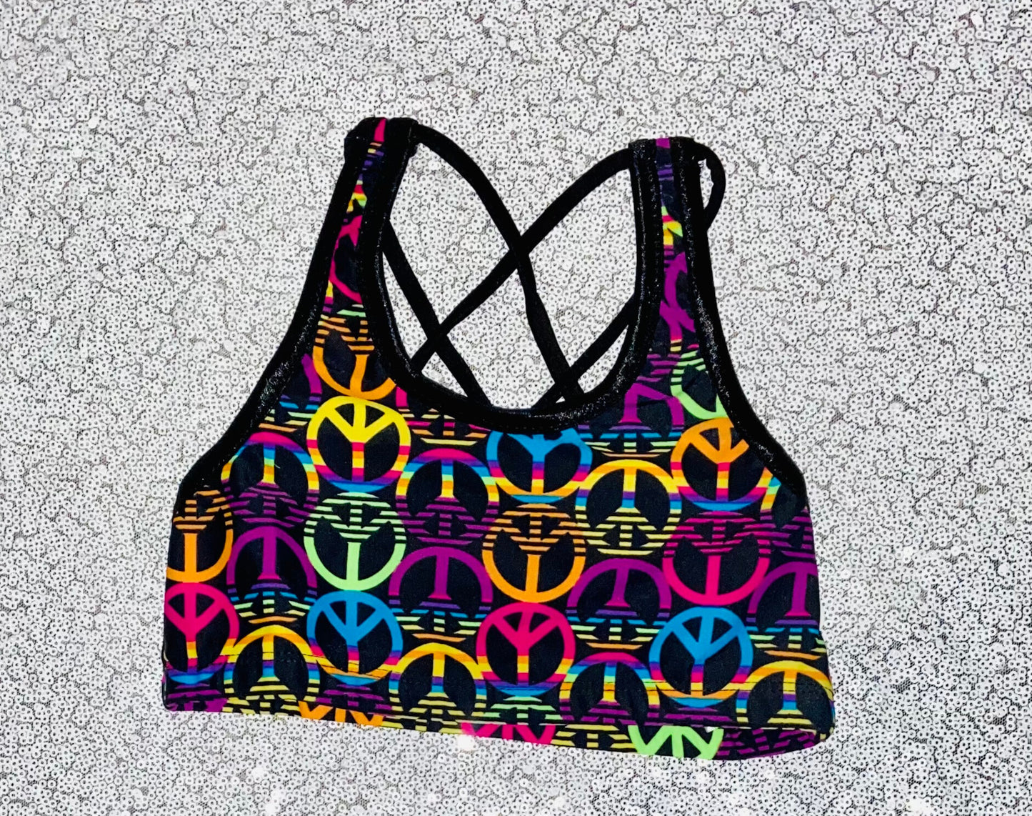 Youth Crop Top--Rainbow Peace Signs