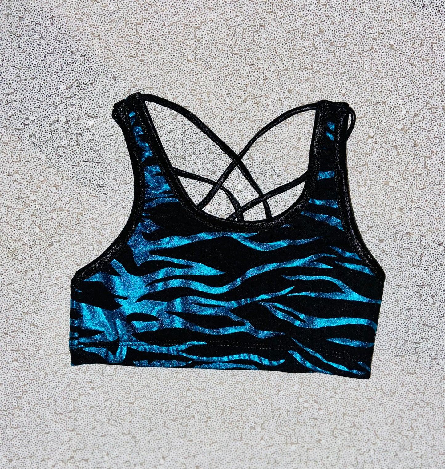 Youth Crop Top--Turquoise and Black Zebra Stripes