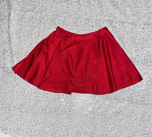 Dance Skirt--Red Satin with Glitter Trim