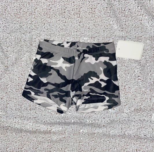 Shorts--Black, Grey, and White Camo