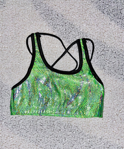 Youth Crop Top--Neon Green with Silver