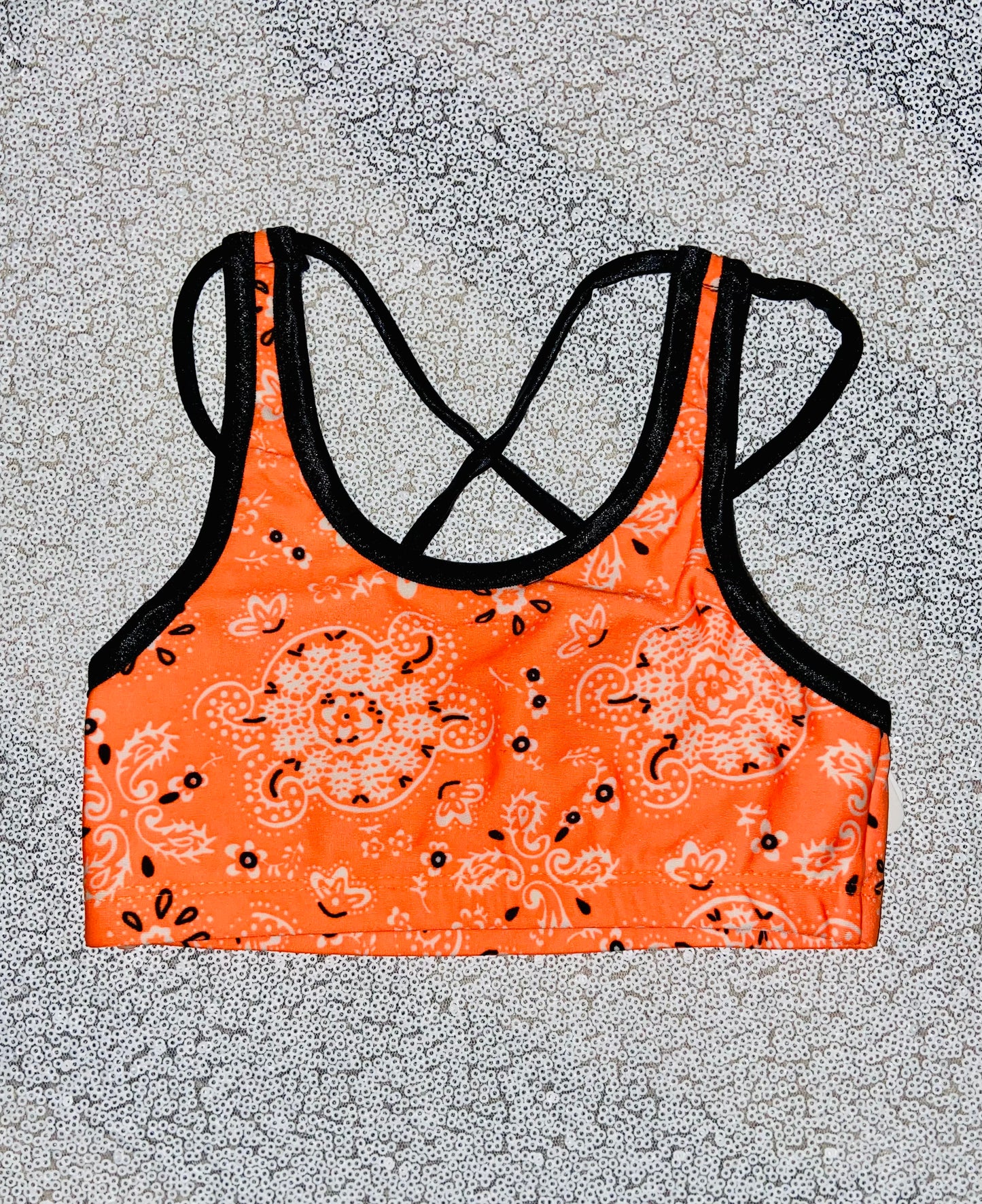 Youth Crop Top--Orange Bandana Print