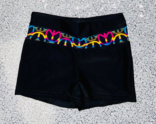 Shorts--Black with Rainbow Peace Signs