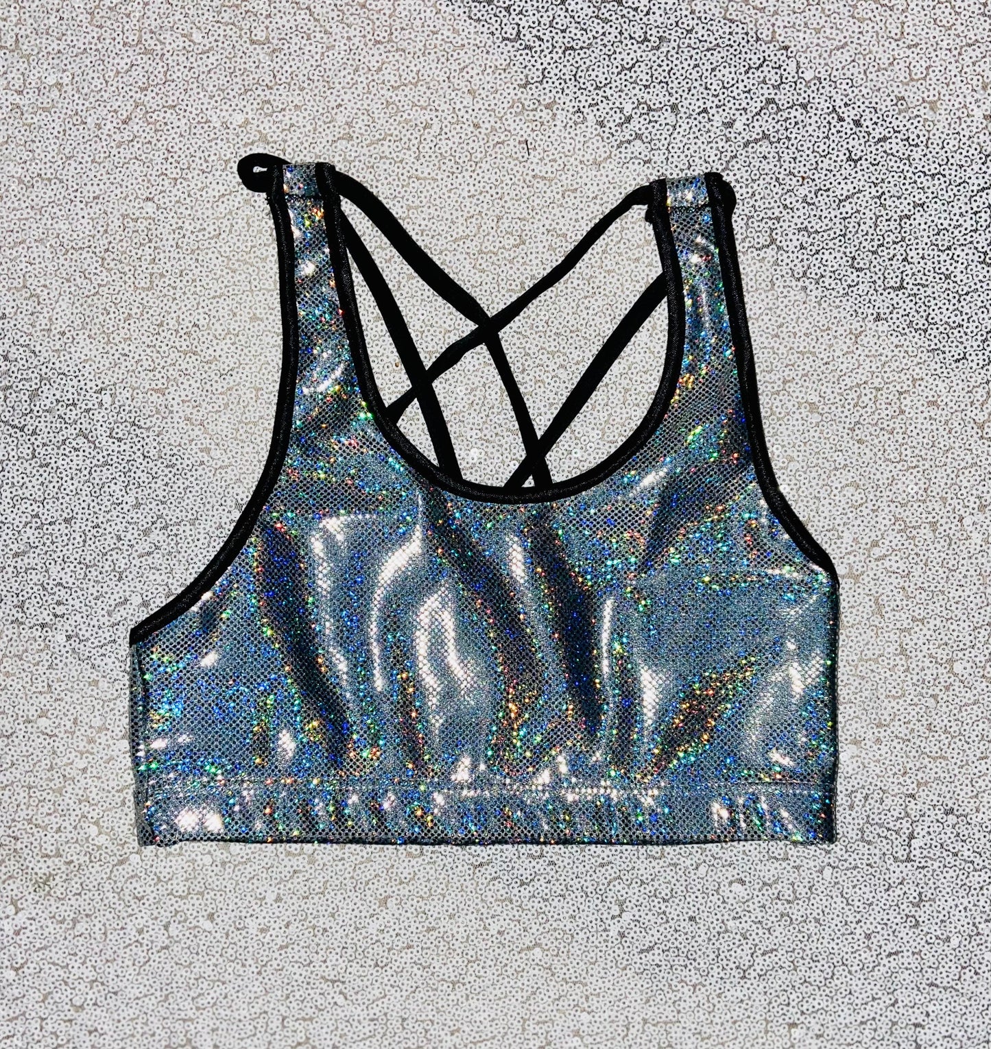 Youth Crop Top--Silver Sparkle